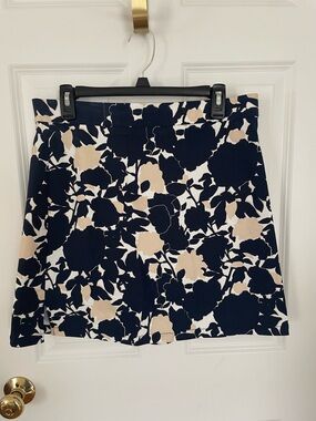Rafaella Navy and Beige Floral A-Line Mini Skirt